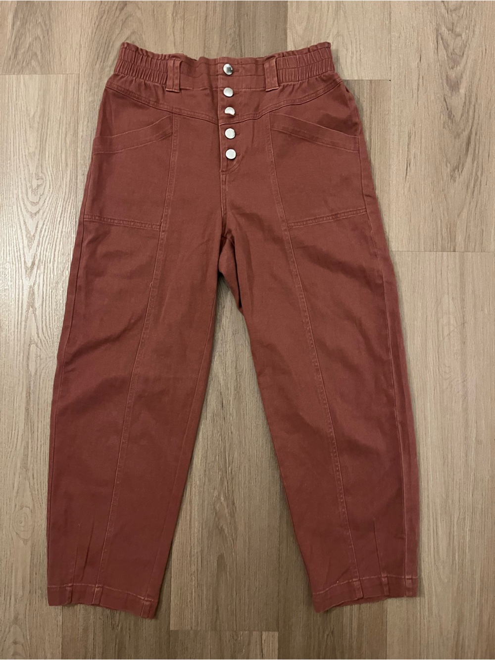 Knox Rose Rust-Red High-Waist Button-Front Wide Leg Pants